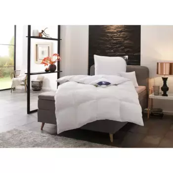 SPESSARTTRAUM пуховое одеяло + перьевая подушка «Первый класс», (экономный комплект), экономный комплект: 5 классов тепла, 135х200 см и 155х220 см, белый