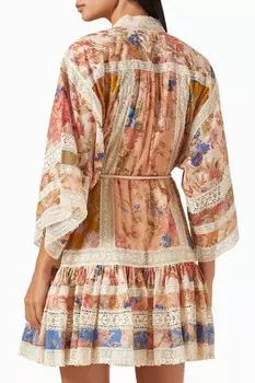 Сплетенное мини-платье August с кружевной отделкой Zimmermann