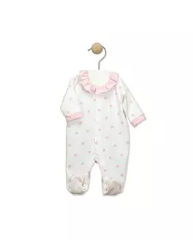 Сплошной комбинезон для девочки с рюшами на шее и клубничным принтом BABID, розовый