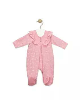 Сплошной комбинезон для девочки с рюшами на шее и крабовым принтом BABID, розовый