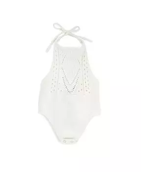 Сплошной комбинезон с лямкой на шее Drake для девочек, связанный крючком Bailey's Blossoms, белый