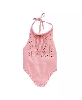 Сплошной комбинезон с лямкой на шее Drake для девочек, связанный крючком Bailey's Blossoms, розовый