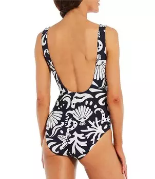 Сплошной купальник Alex Marie Signature Sculpt By The Shore с овальным вырезом и майкой, синий