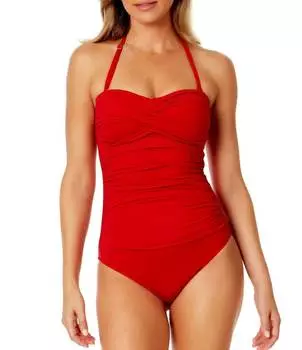 Сплошной купальник Anne Cole Live In Color с гофрированными передними сборками и съемными бретелями, красный