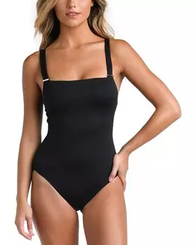 Сплошной купальник La Blanca с квадратным вырезом и контролем живота, черный