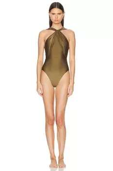 Сплошной купальник Ottie с высоким воротником и драпировкой Zimmermann, цвет Olive