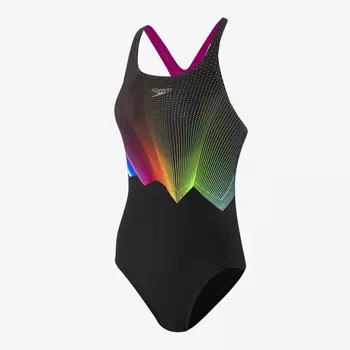 Сплошной купальник с цифровым принтом, медалист, черный/розовый Speedo