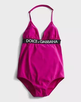Сплошной купальник с логотипом для девочек, размер 8–12 Dolce&Gabbana, цвет Pink