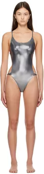 Сплошной купальник с серебряным блеском GANNI