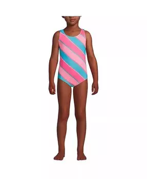 Сплошной купальник с устойчивостью к хлору для больших девочек UPF 50 Lands' End, зеленый