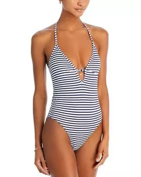 Сплошной купальник в полоску с бретелькой на шее AQUA, цвет Multi