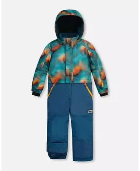 Сплошной зимний комбинезон для мальчика темно-бирюзового цвета с акварельным градиентом — для малышей|ребенок Deux par Deux, мультиколор