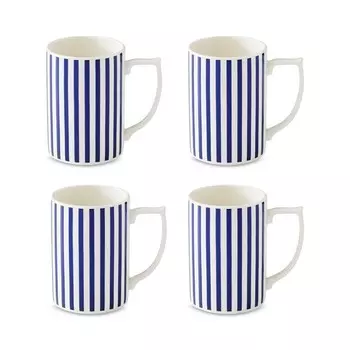 Spode Blue, итальянские кружки Steccato с узкими полосками, набор из 4 шт, синий
