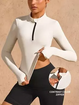Sport Lifespree, Спортивная рубашка с длинными рукавами, нейлоновая ткань, черная, на молнии, для женщин Shein, абрикосовый