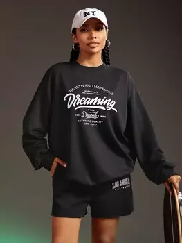 Sport Streetz Удобный свитер свободного кроя, подходящий для повседневной носки и активного отдыха Shein, черный