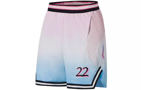 Спортивная баскетбольная коллекция баскетбольные шорты мужские розовые/голубые градиентные Lining, розовый/голубой