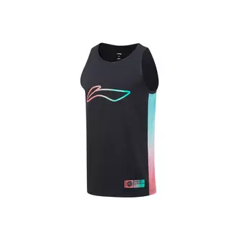 Спортивная баскетбольная коллекция майка мужская черный флуоресцентный нефритовый зеленый закат пудра Lining, черный/зеленый