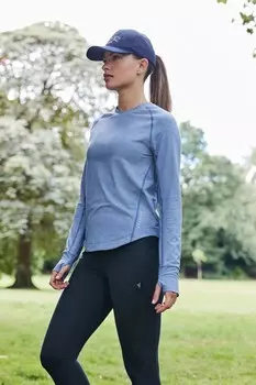 Спортивная блузка для отдыха на открытом воздухе с круглым вырезом и меланжевым узором Next, синий