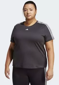 Спортивная футболка Adidas с полосками на рукавах оверсайз, серый
