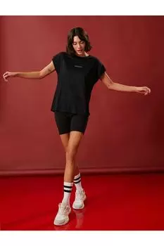 Спортивная футболка оверсайз с текстовым принтом Koton, черный