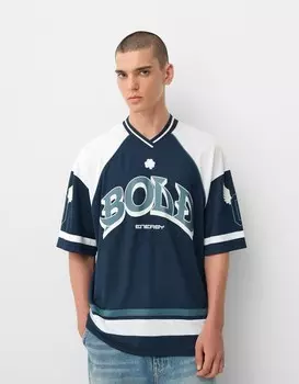 Спортивная футболка с коротким рукавом из сетки Bershka, синий