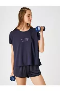 Спортивная футболка с принтом со слоганом Koton, темно-синий