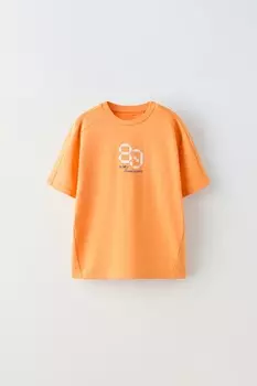 Спортивная футболка с текстурными номерами ZARA, оранжевый