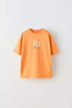 Спортивная футболка с текстурными номерами ZARA, оранжевый