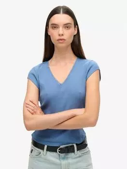 Спортивная футболка с v-образным вырезом с кружевной отделкой essential Superdry, цвет Wedgewood Blue