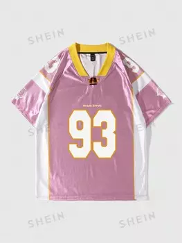 Спортивная футболка Street Life, короткий рукав, хоккейный стиль, мужская, летняя, школьная Romwe, розовый