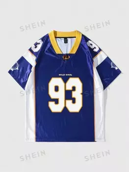 Спортивная футболка Street Life с короткими рукавами и хоккейным принтом, летний стиль для мужчин, школы Romwe, синий