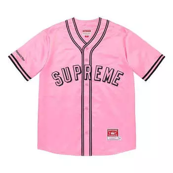 Спортивная футболка x mitchell & ness satin baseball jersey 'pink black' Supreme, розовый