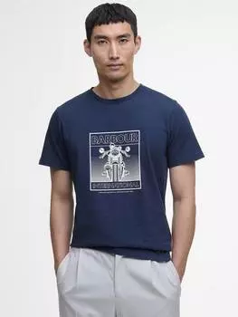 Спортивная хлопчатобумажная футболка с графическим рисунком обычного покроя с коротким рукавом Barbour, темно-синий