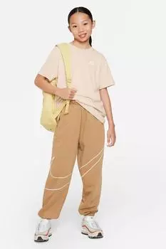 Спортивная хлопковая футболка с овальным вырезом Nike, бежевый