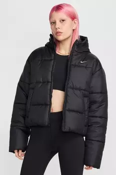 Спортивная классическая стеганая куртка свободного кроя с капюшоном Nike, черный