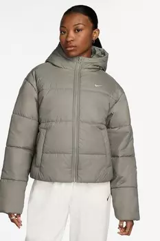 Спортивная классическая стеганая куртка свободного кроя с капюшоном Nike, зеленый