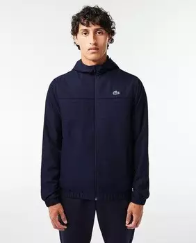 Спортивная куртка из переработанного волокна с капюшоном и молнией Lacoste, темно-синий