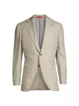 Спортивная куртка из смеси шелка и кашемира с узором "гусиные лапки" Isaia, желтый