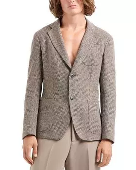 Спортивная куртка-пиджак Modern Fit в рубчик из трикотажа Emporio Armani, коричневый/бежевый