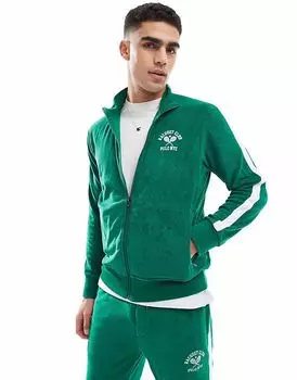 Спортивная куртка Polo Ralph Lauren Run Club с логотипом P-wing и проклеенными рукавами из хлопчатобумажной махровой ткани, средне-зеленого цвета, CO-ORD