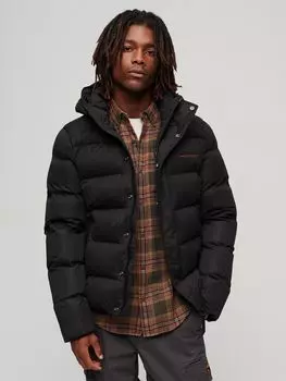 Спортивная куртка-пуховик из микрофибры с капюшоном Superdry, черная