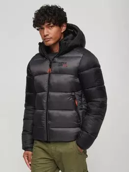 Спортивная куртка-пуховик с капюшоном и цветными блоками Superdry, черный