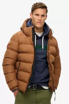 Спортивная куртка пуховик с капюшоном Superdry, коричневый