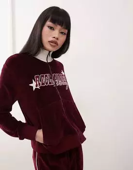 Спортивная куртка Reclaimed Vintage Velour на молнии бордового цвета