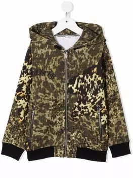 Спортивная куртка с капюшоном и леопардовым принтом Givenchy Kids, зеленый