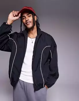 Спортивная куртка свободного кроя ASOS DESIGN черного цвета с контрастной окантовкой