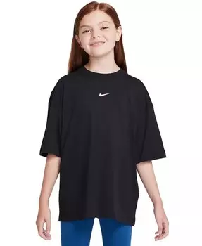 Спортивная одежда для больших девочек, хлопковая футболка оверсайз Nike, черный