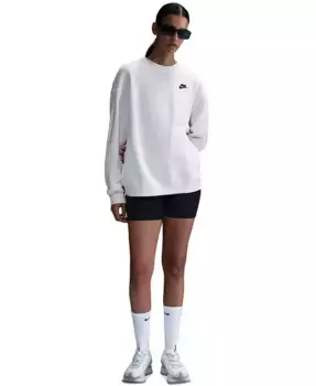 Спортивная одежда для женщин: свободный худи Club Fleece с круглым вырезом Nike, серый