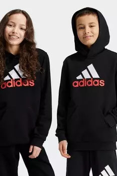 Спортивная одежда Essentials двухцветная хлопковая толстовка с большим логотипом Adidas, черный