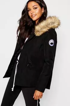 Спортивная парка люкс из искусственного меха Boohoo, черный